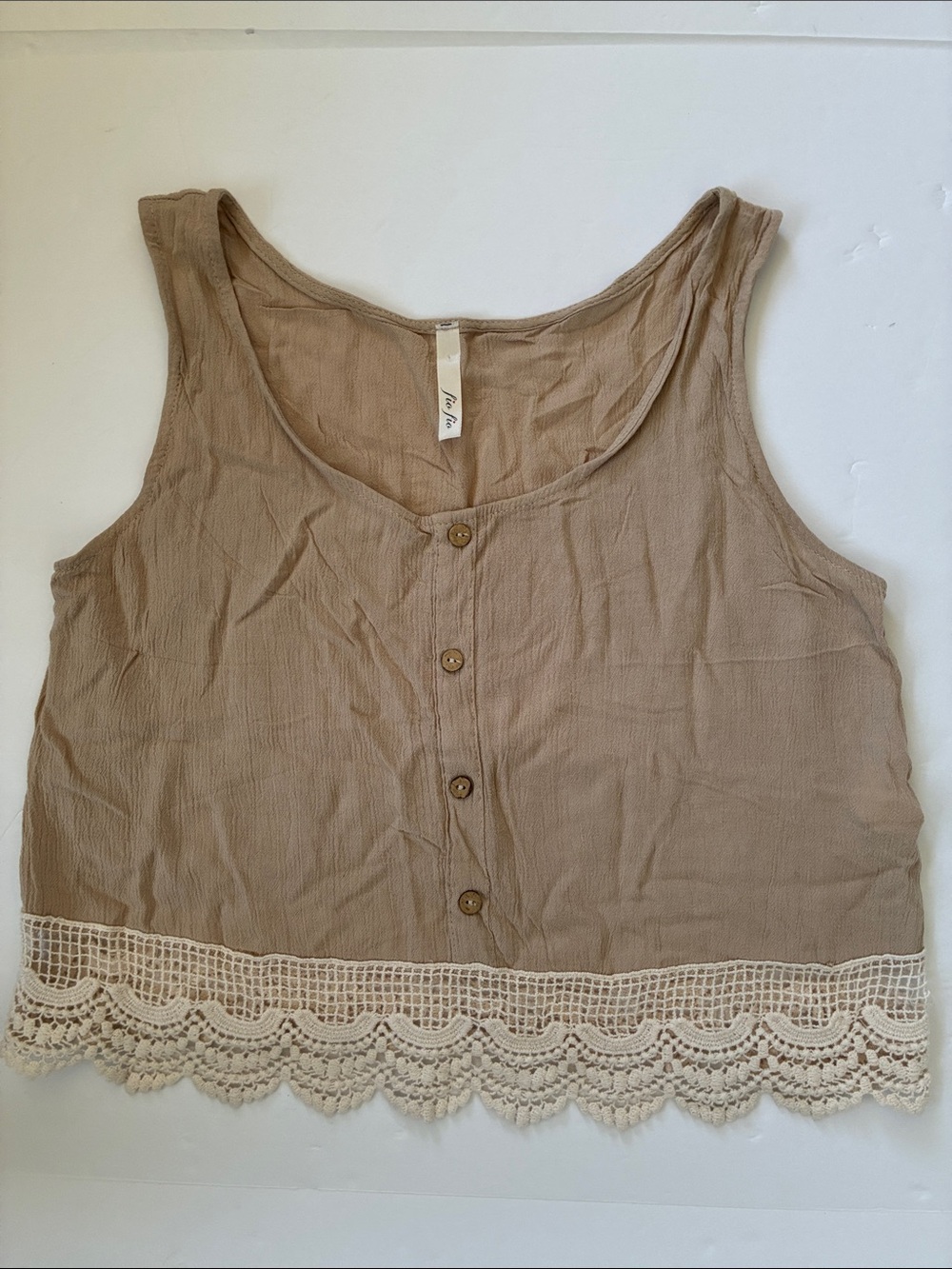 Fio Fio Beige Gauzy Top With Crochet-Hem Tank Top Small